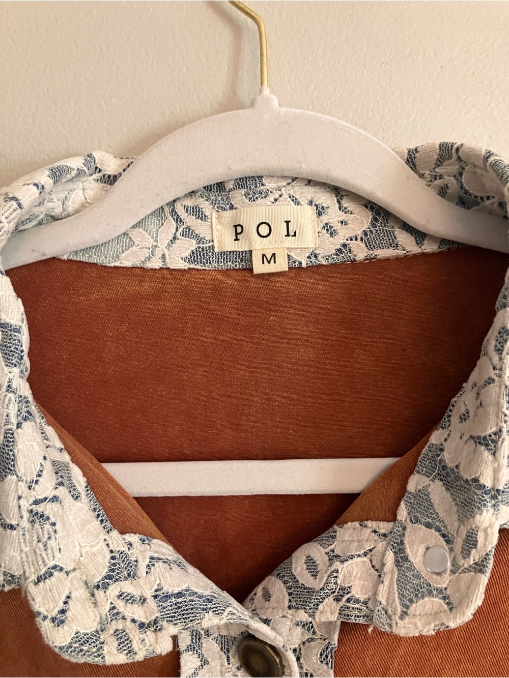 POL Boho Patchwork Shacket in Rust, Cream with Lace/ embroidered details - Picture 3 of 8